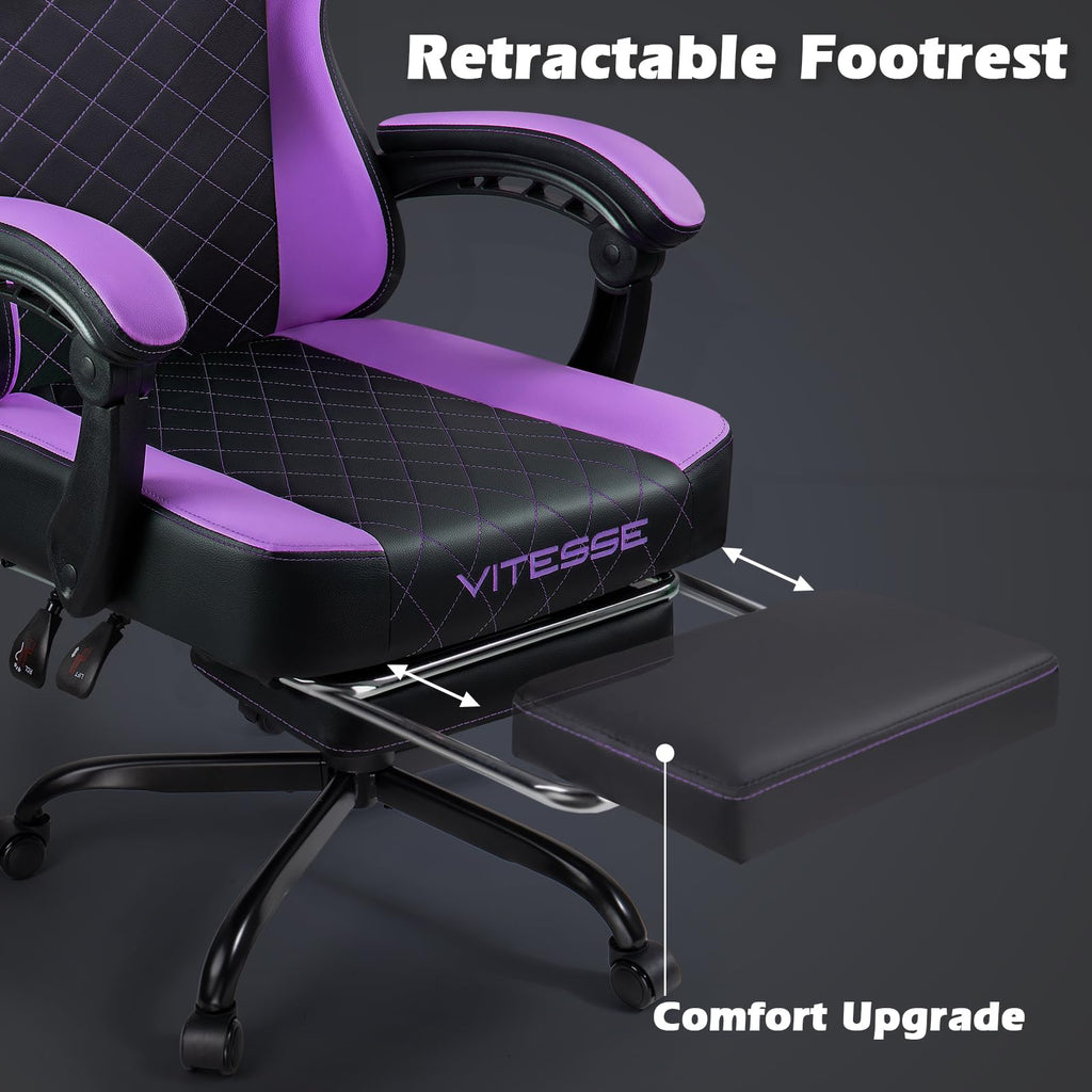 Gaming Chair with Footrest, Ergonomic Gamer Chair for Adults, Racing Style Reclining Computer Game Chair with Headrest