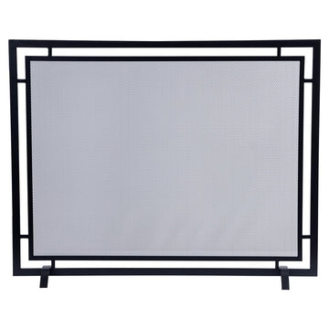 Gatsby Mesh Fireplace Screen in Black | Single Panel, Heavy-Duty Steel Frame with Powder-Coated Finish | Mesh Screen