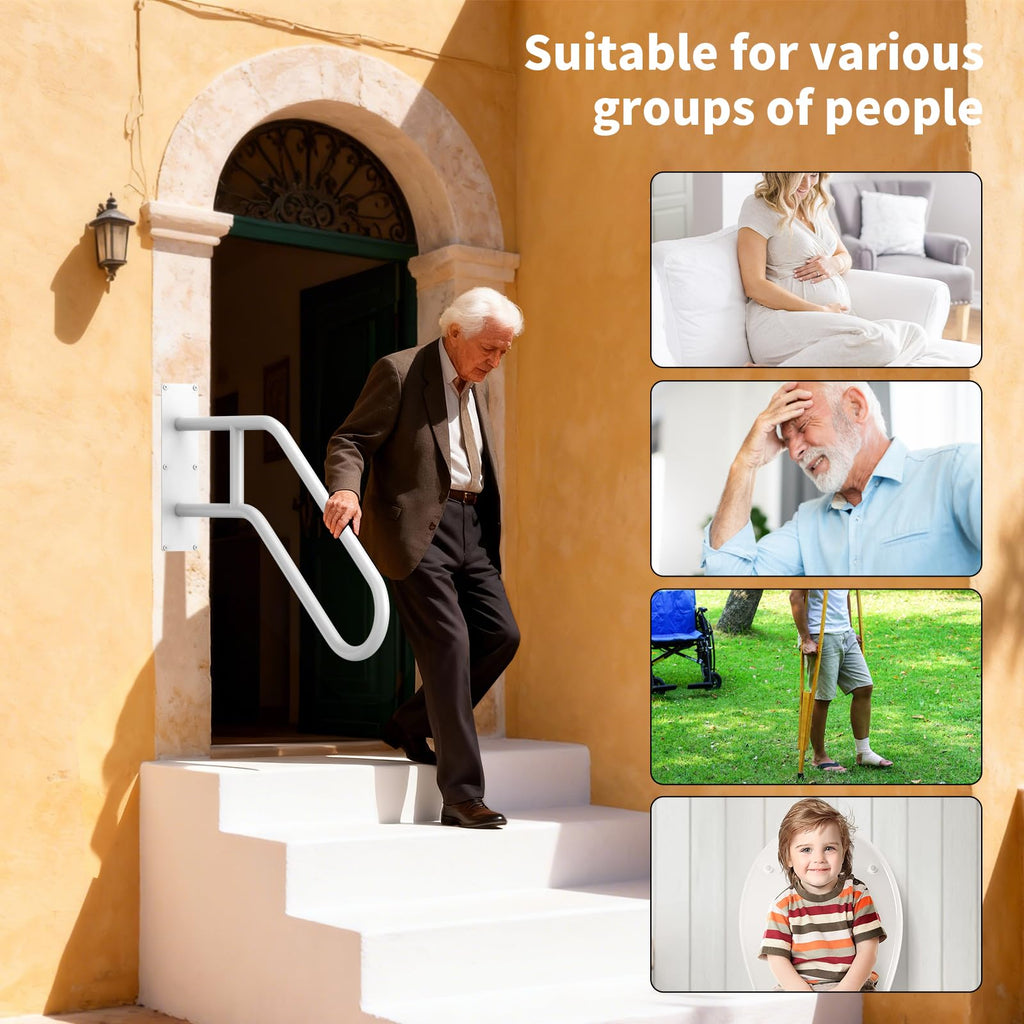 Hand Rails for Outdoor Steps, White U-Shape Hold Tight Handrails