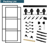 76 x 84 in Metal and Glass Sliding Double Barn Door with Installation Hardware Kit (Soft-Close Inclu