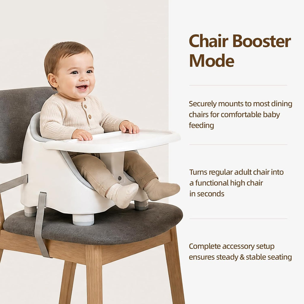2-in-1 Baby Booster Seat Chair or Floor, Portable Toddler Booster Chair with Removable Double-Layer Tray, Washable PU