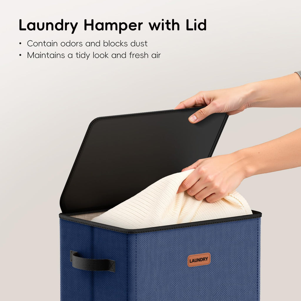 100L Laundry Basket with Lid, Dirty Clothes Hamper, Blue