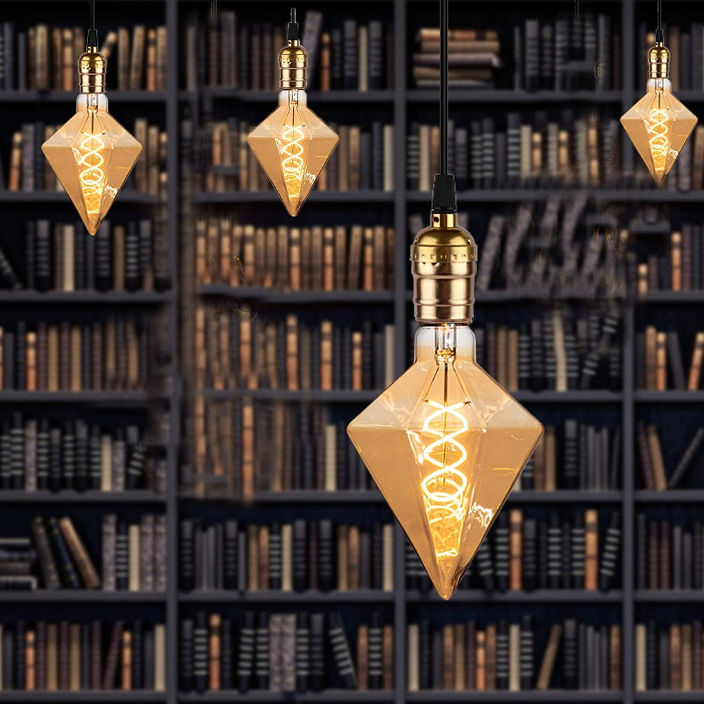 Decorative Edison Bulbs 4W D110 Diamond Shape LED Spiral Filaments Light Bulbs 40W Equivalent E26 Base Amber Glass