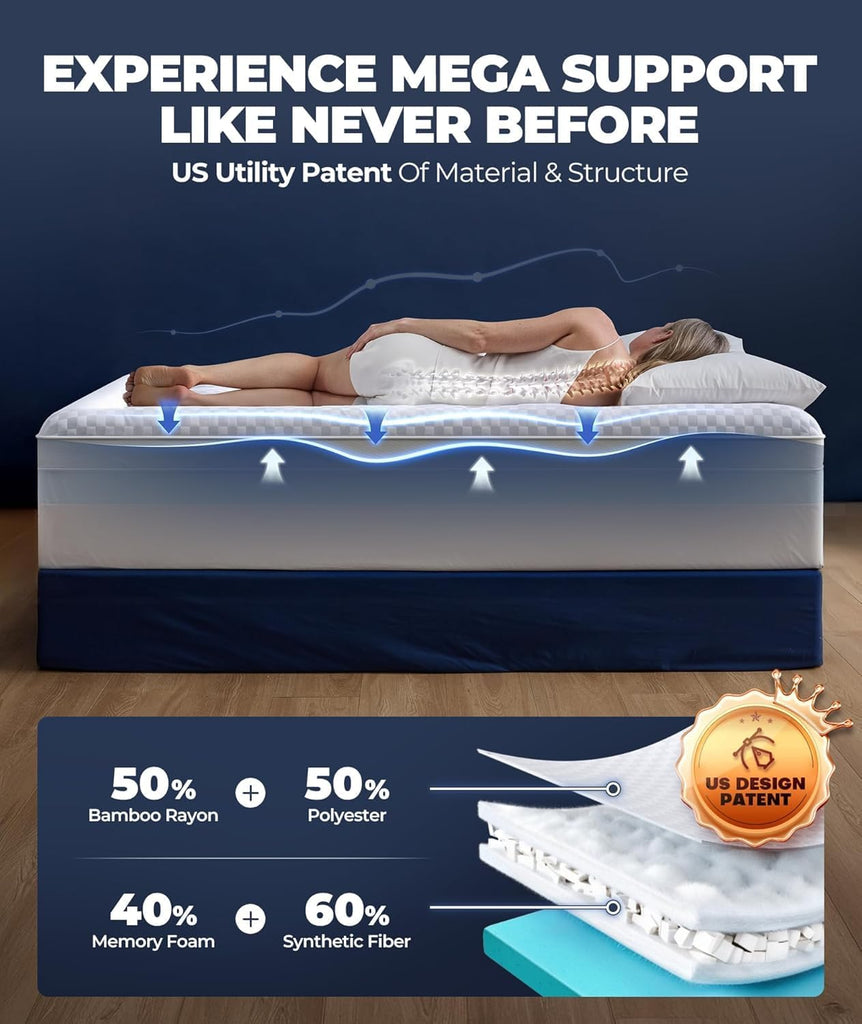 5 Inch Mega Support Memory Foam King Mattress Topper for Pressure Relief, Dual Layer 2.5" Pillow Top King Size