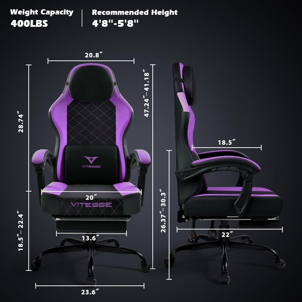 Gaming Chair with Footrest, Ergonomic Gamer Chair for Adults, Racing Style Reclining Computer Game Chair with Headrest