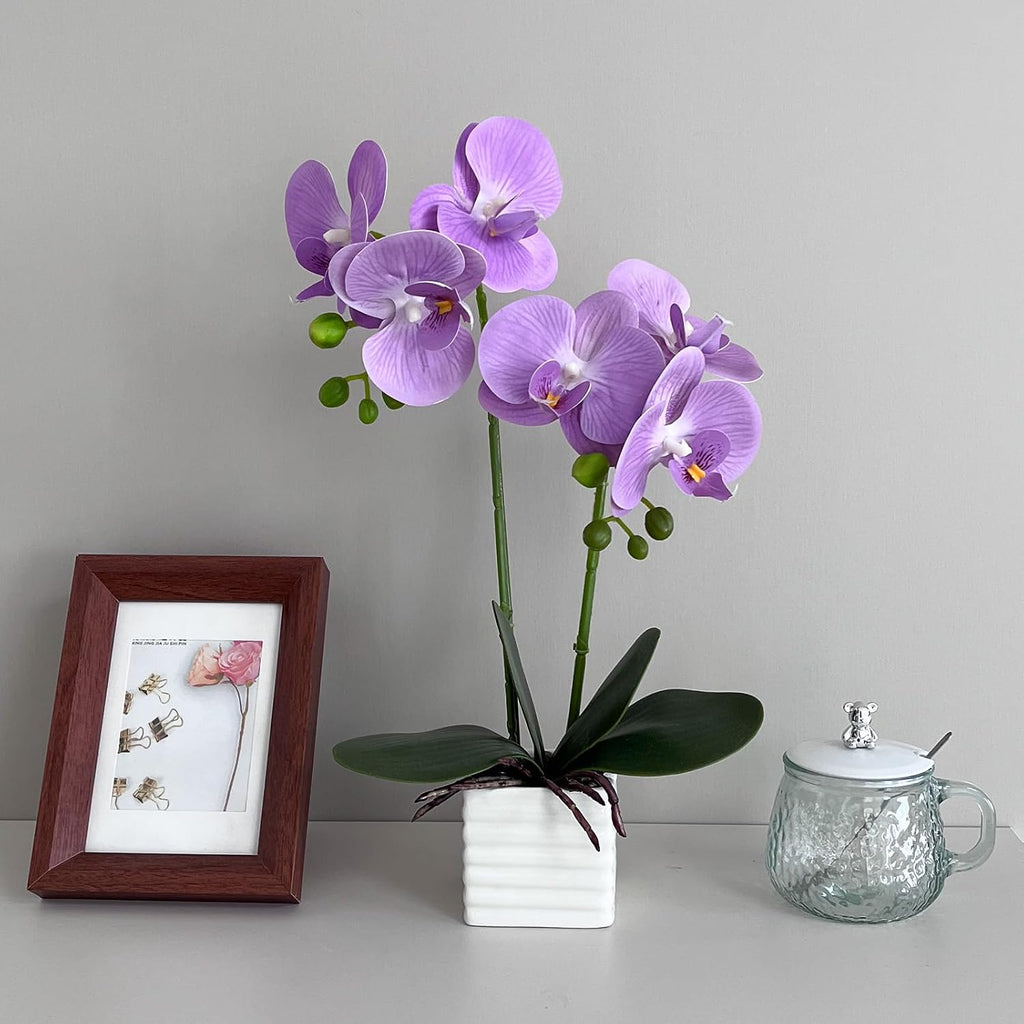 Artificial Orchids Decor Indoor with Vase Orchids Artificial Flowers Light Purple Orchid Height 14 inches