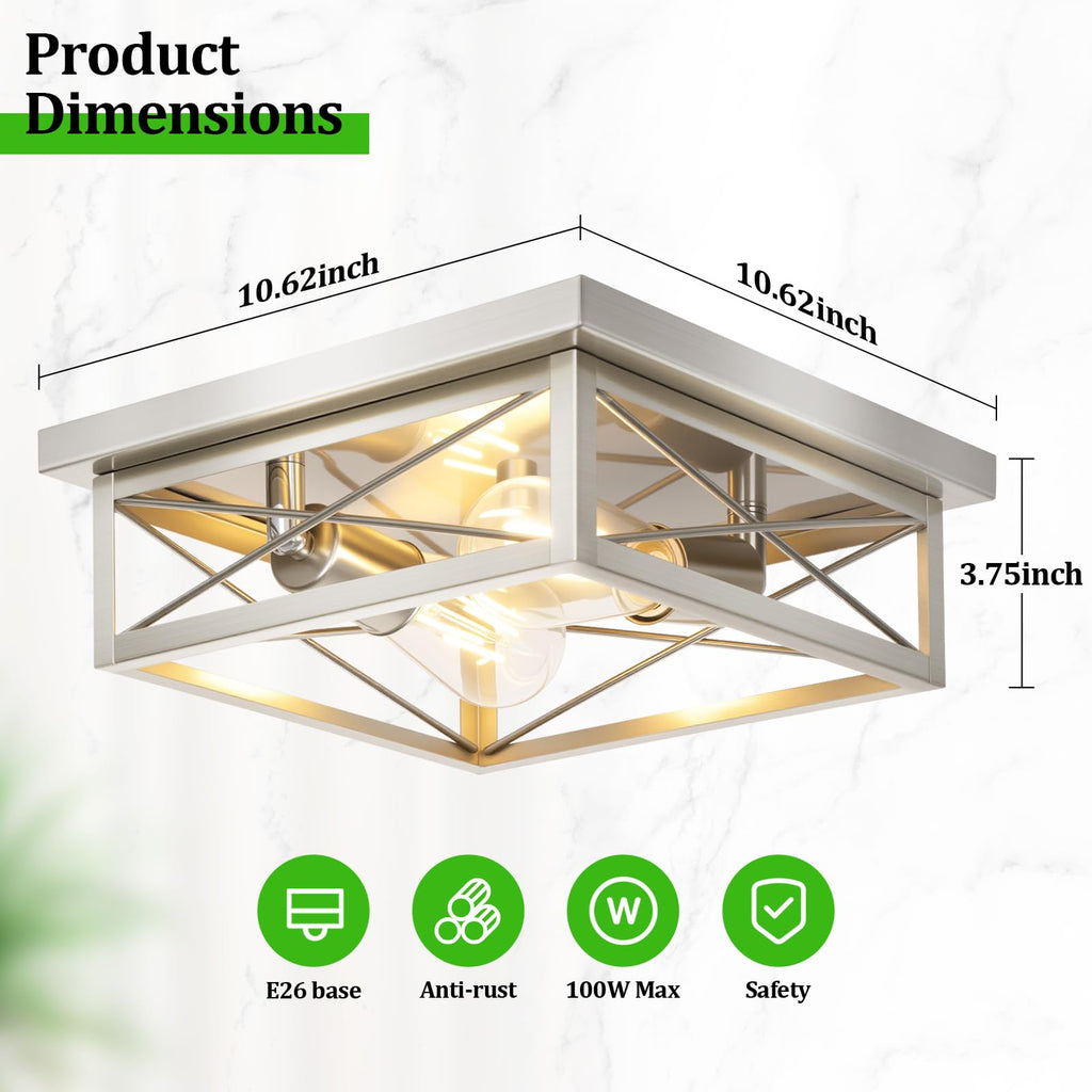 Brushed Nickle Hallway Light Fixtures, 2-Light Modern Farmhouse Flush Mount Ceiling Lights, 2-Pack Chrome Kitchen