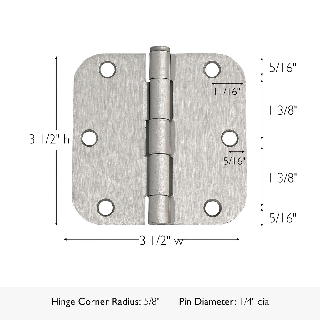 Interior Door Hinge, 3.5", Satin Nickel