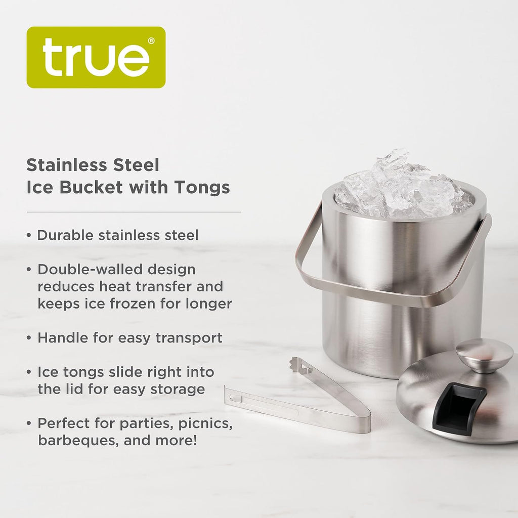 Stainless Steel Ice Buckets for Parties with Lid, 1.3L Capacity Double Wall Ice Bucket with Tongs, Insulated Ice
