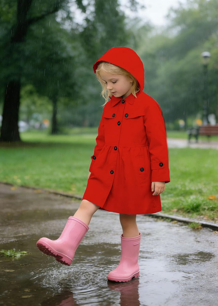 Kids Girl's Rain Jackets Waterproof Hooded Trench Coat Raincoats