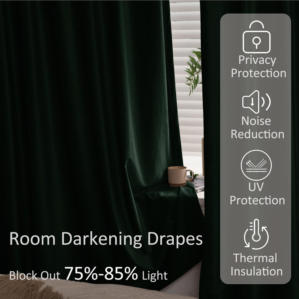Dark Green Velvet Drapes 120 Inches Long Grommet Top Curtain Panel Extra Long Room Darkening Curtains Tall Drapery