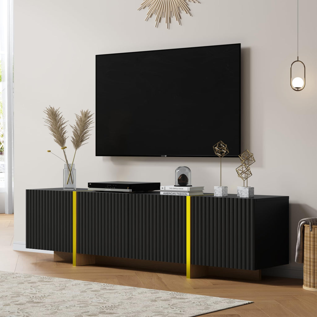 Luxury Fluted TV Stand for 65/70/75 Inch TV, Black