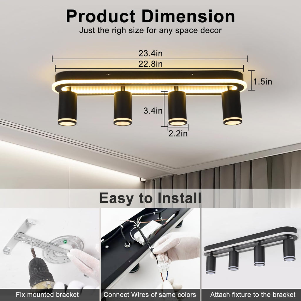 LED 4 Light Track Lighting Spotlight Kit, Modern Black Track Light Fixture
