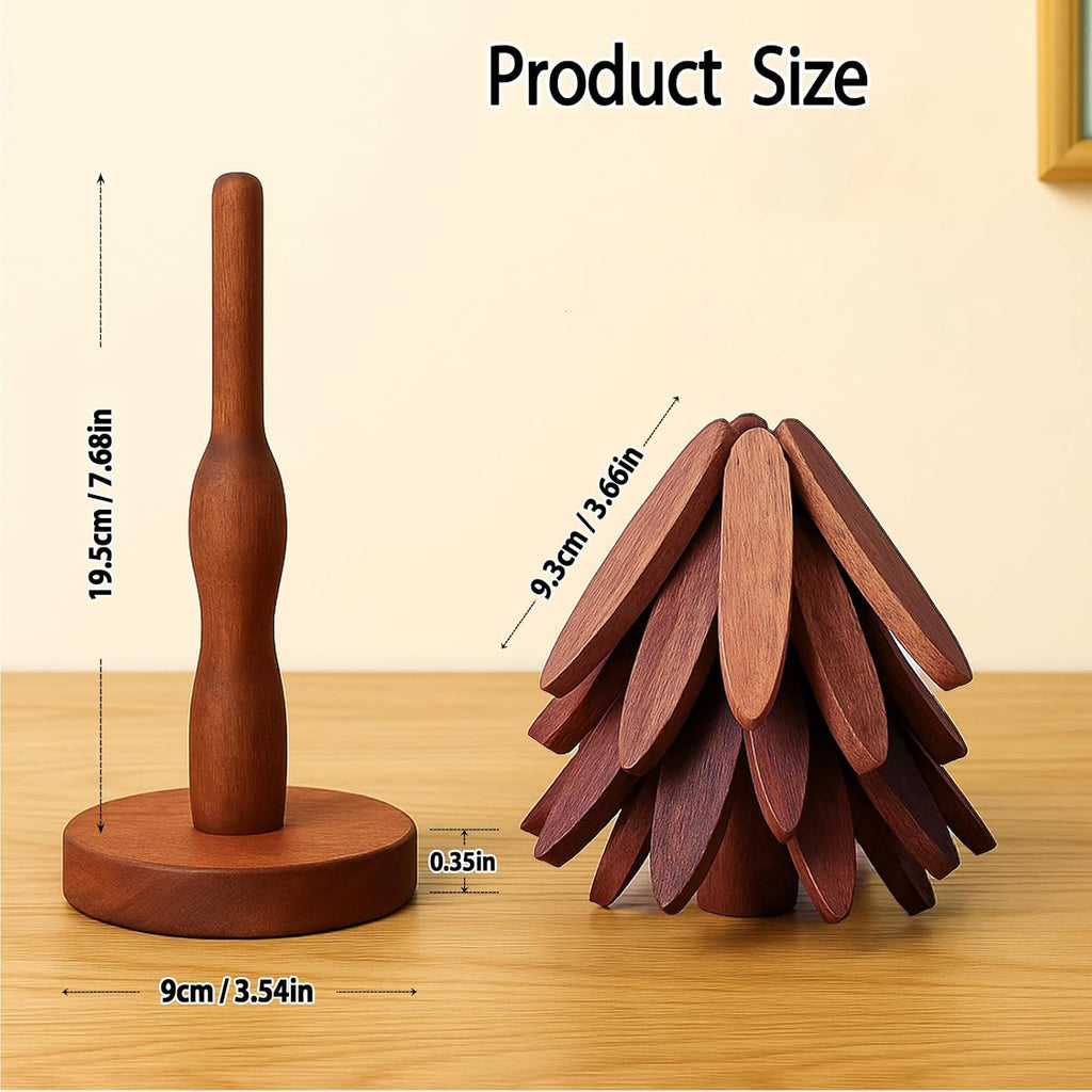 Natural Tree Trivet Set for Hot Dishes - Foldable Wooden Trivets for Hot Pots&Bowls, 5 Walnut Color Wood Heat - Set of 5