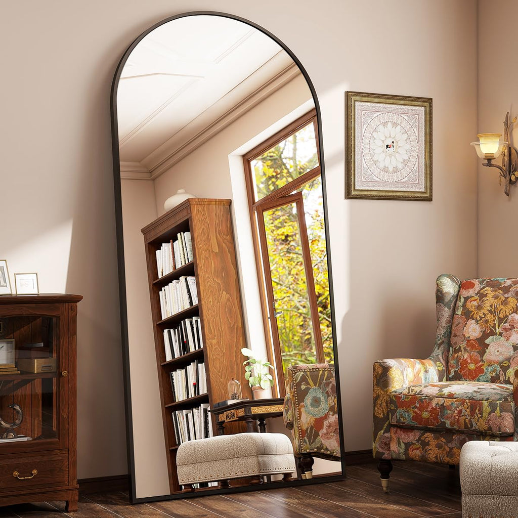 71" x 30" Arch Floor Length Mirror with Stand, Black