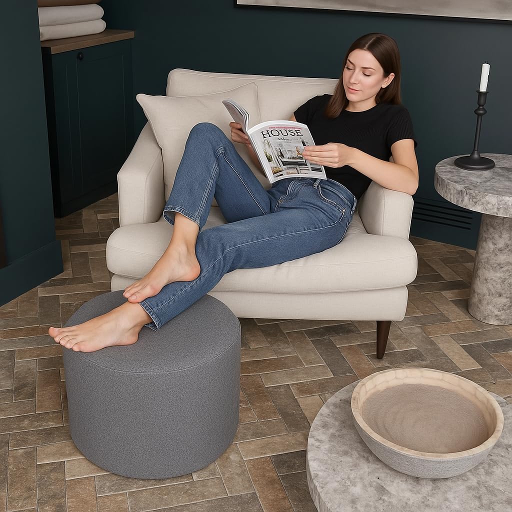Grey Boucle Ottoman - Soft Foam
