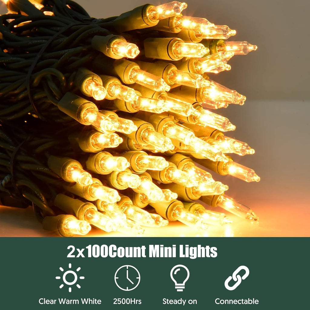 Lights Clear White 2 Pack Total 200 Count Incandescent Lights UL Certified Connectable Christmas Tree Lights