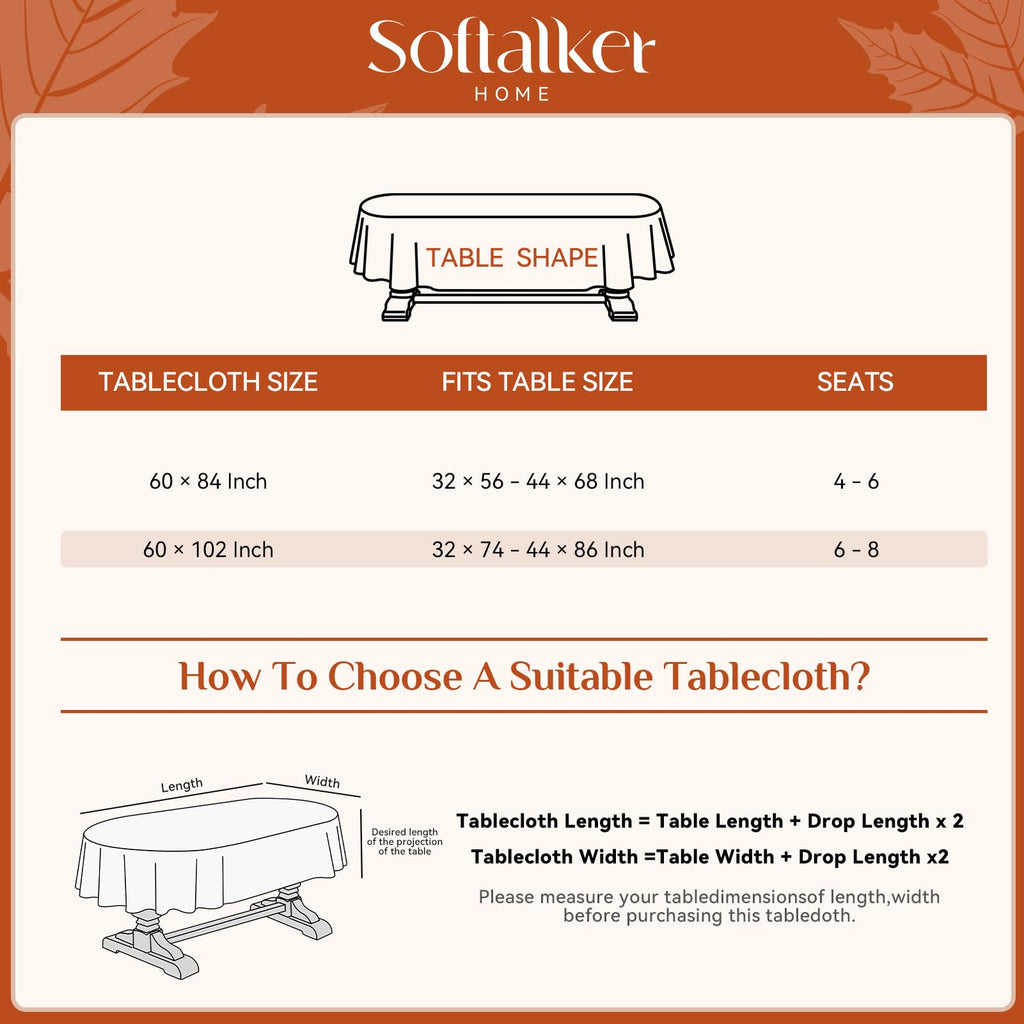 Fall Jacquard Oval Tablecloth, 60 x 84 Inch Burnt Orange