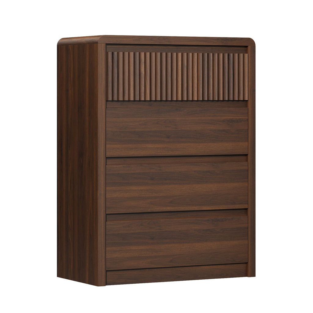 4 Drawer Dresser, 40" Tall Fluted Dresser with Curved Corners, Wood Dressers & Chests of Drawers with Dual-Panel