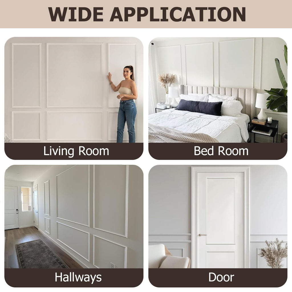 Pre-Cut Peel and Stick Wall Molding Kit Wainscoting Trim- Self Adhesive Premade Accent Panel Chair Rail for Interior