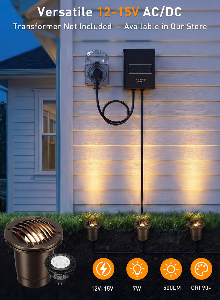 6 Pack] Landscape Well Lights,Brass Outdoor Low Voltage In Ground Light for Deck Pathway with Replaceable 7W MR16 LED