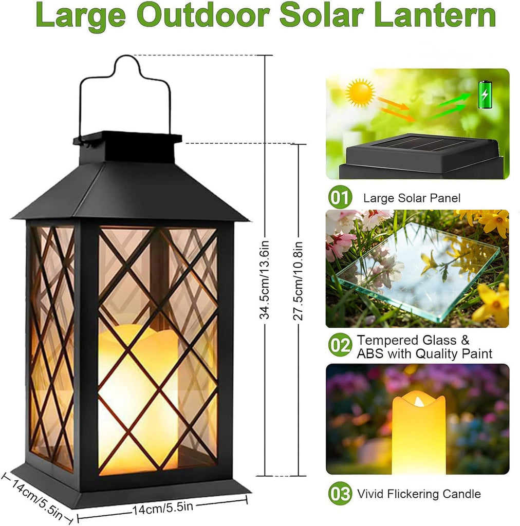 2 Pack 14" Large Tempered Glass Solar Lanterns Outdoor Waterproof