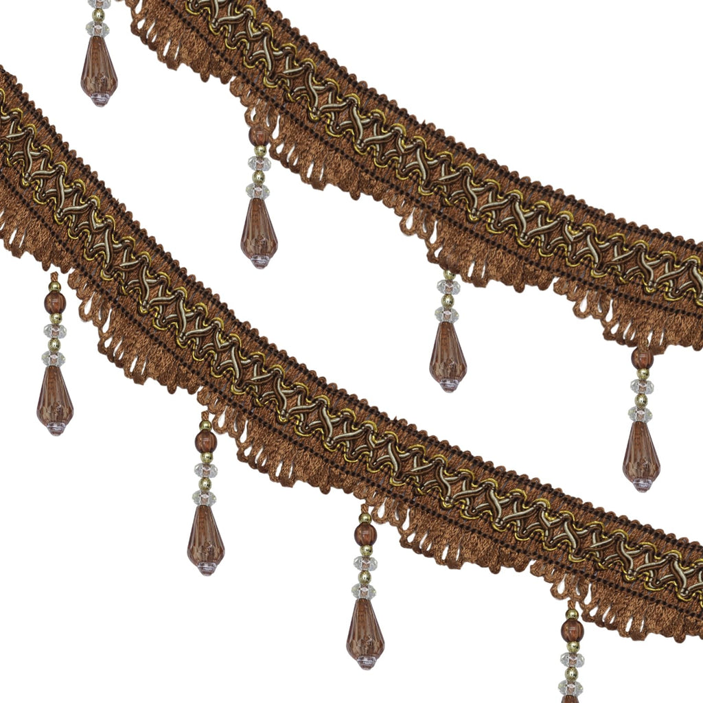 Coffee Brown Beaded Fringe Trim, 4 Yard, 3.5 Inch Wide