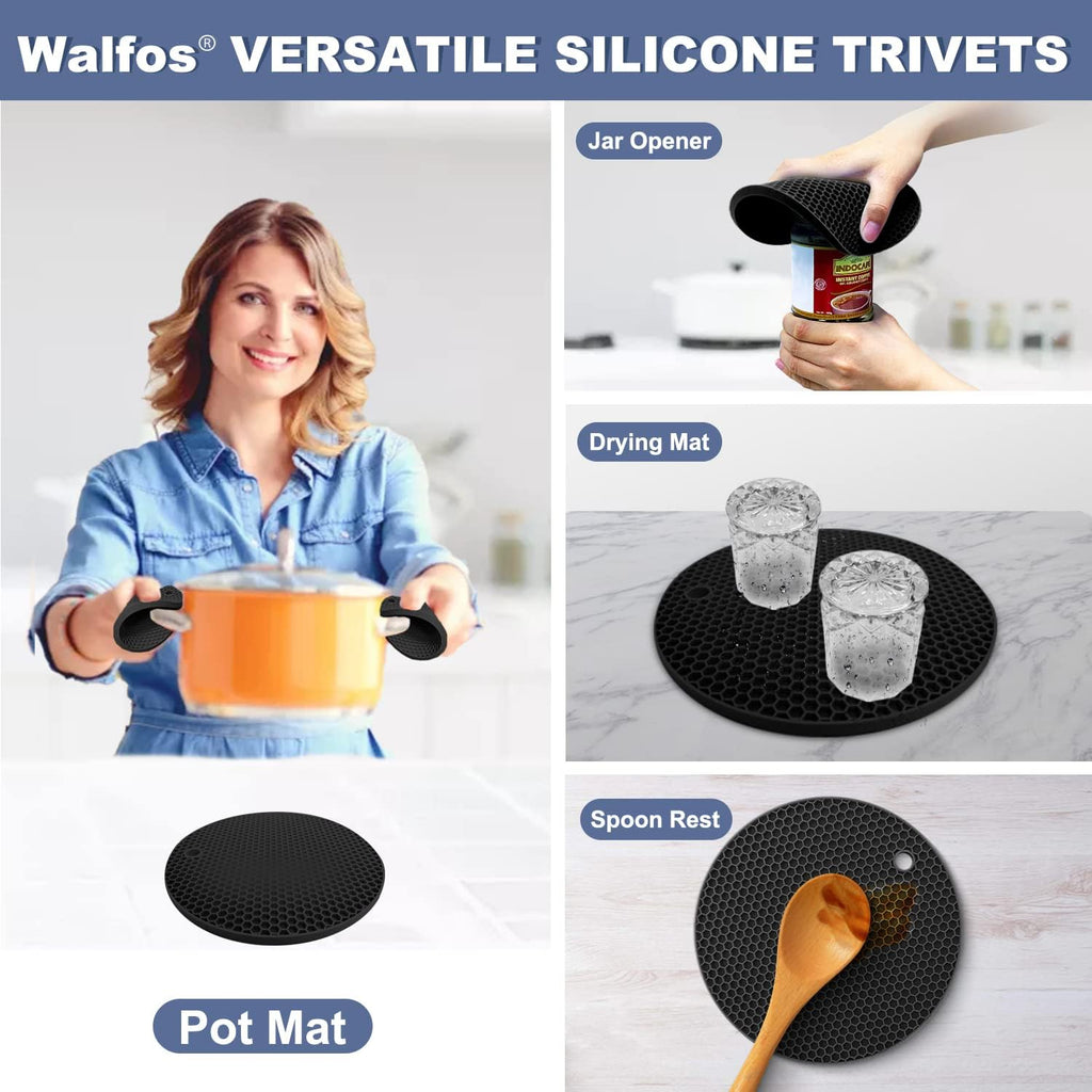 Silicone Trivet Mats - Heat Resistant Pot Holders Set, 2 Sizes 7 Inch & 9 Inch, Multipurpose Non-Slip Hot Pads - Set of 4