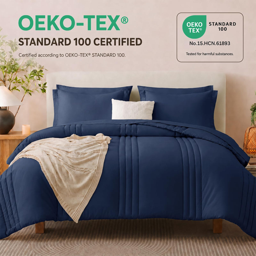 Comforter Set Navy Blue - 7 Pieces Bed in a Bag