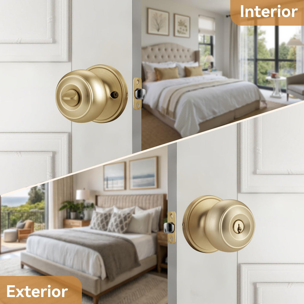 Gold Keyed Entry 3 Pack Keyed Alike Exterior Door Knob with Turn Lock