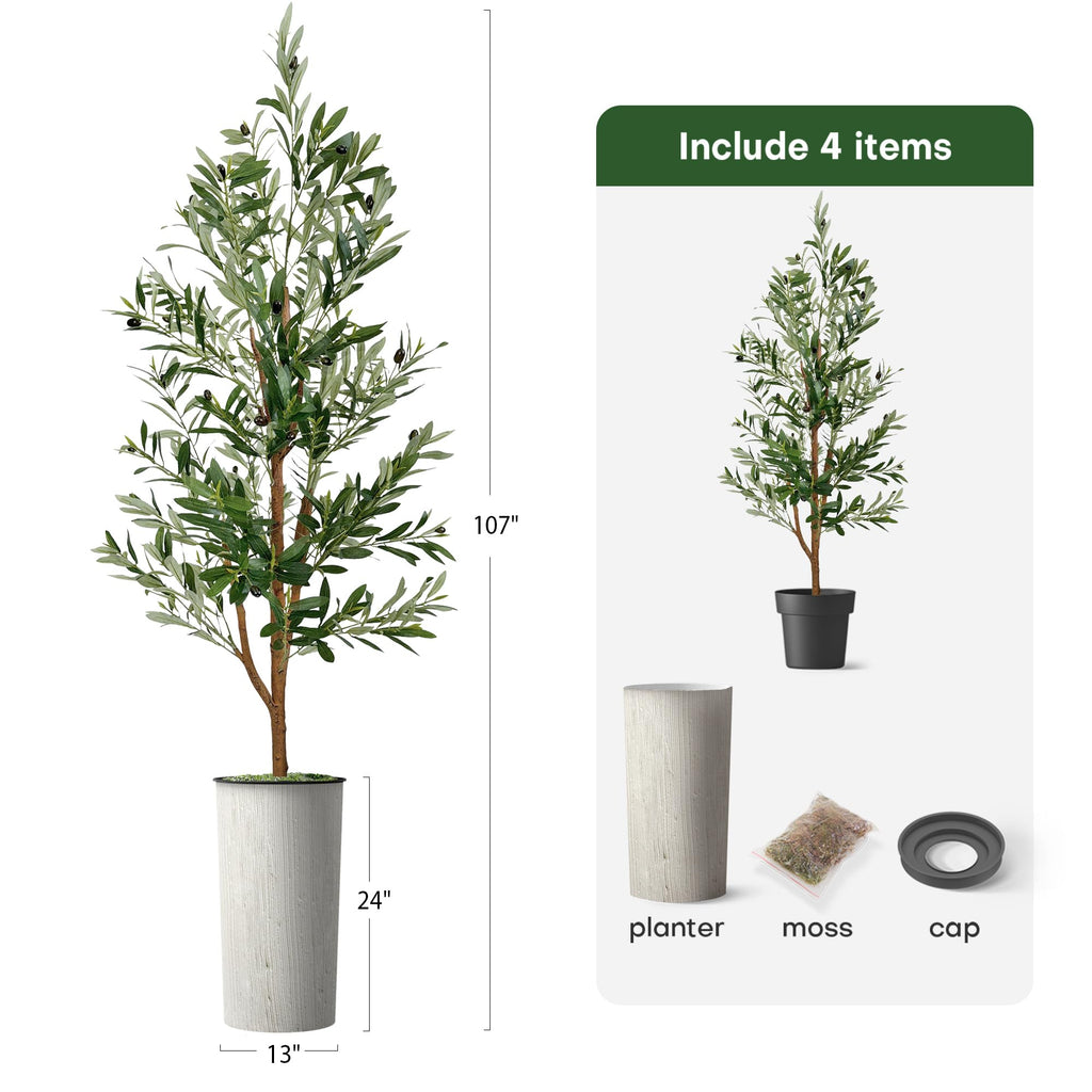 Artificial Tree in Modern Swirl Pattern Planter, Fake Olive Silk Tree for Indoor and Outdoor Home Decoration - 68"