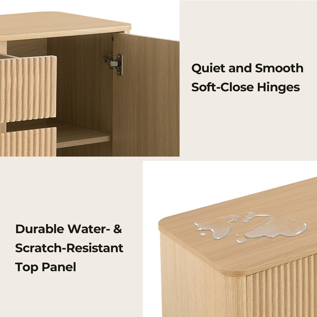 62" Fluted Sideboard Buffet Cabinet with 3 Drawers, Oak
