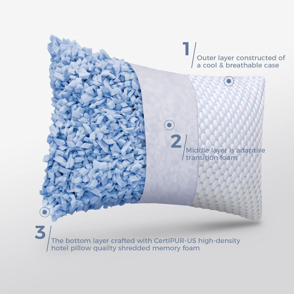 Shredded Memory Foam Pillows King Size 2 Pack | Neck pain relief, supportive, odorless, cooling pillow, adjustable