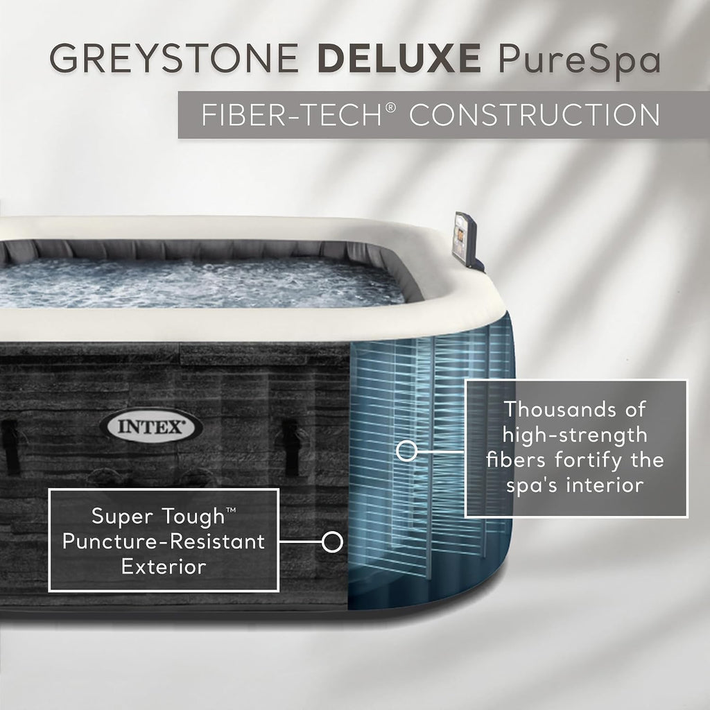 PureSpa 6 Person Inflatable Hot Tub with Energy-Efficient Spa Cover | 28451EP Greystone Deluxe: Built-in Hard Water
