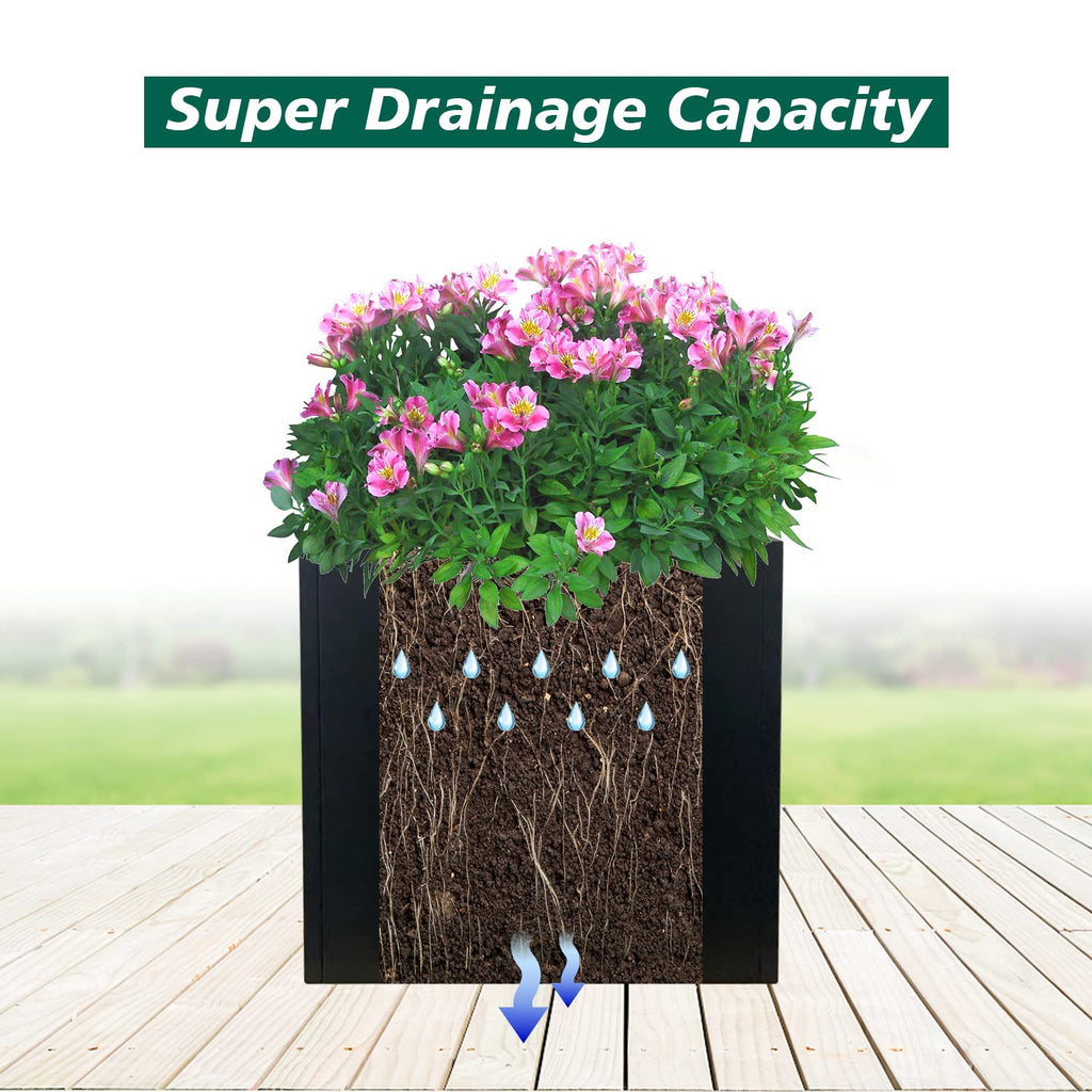 Galvanized Steel Black Planter Box 20 Inch, Metal Square Planters