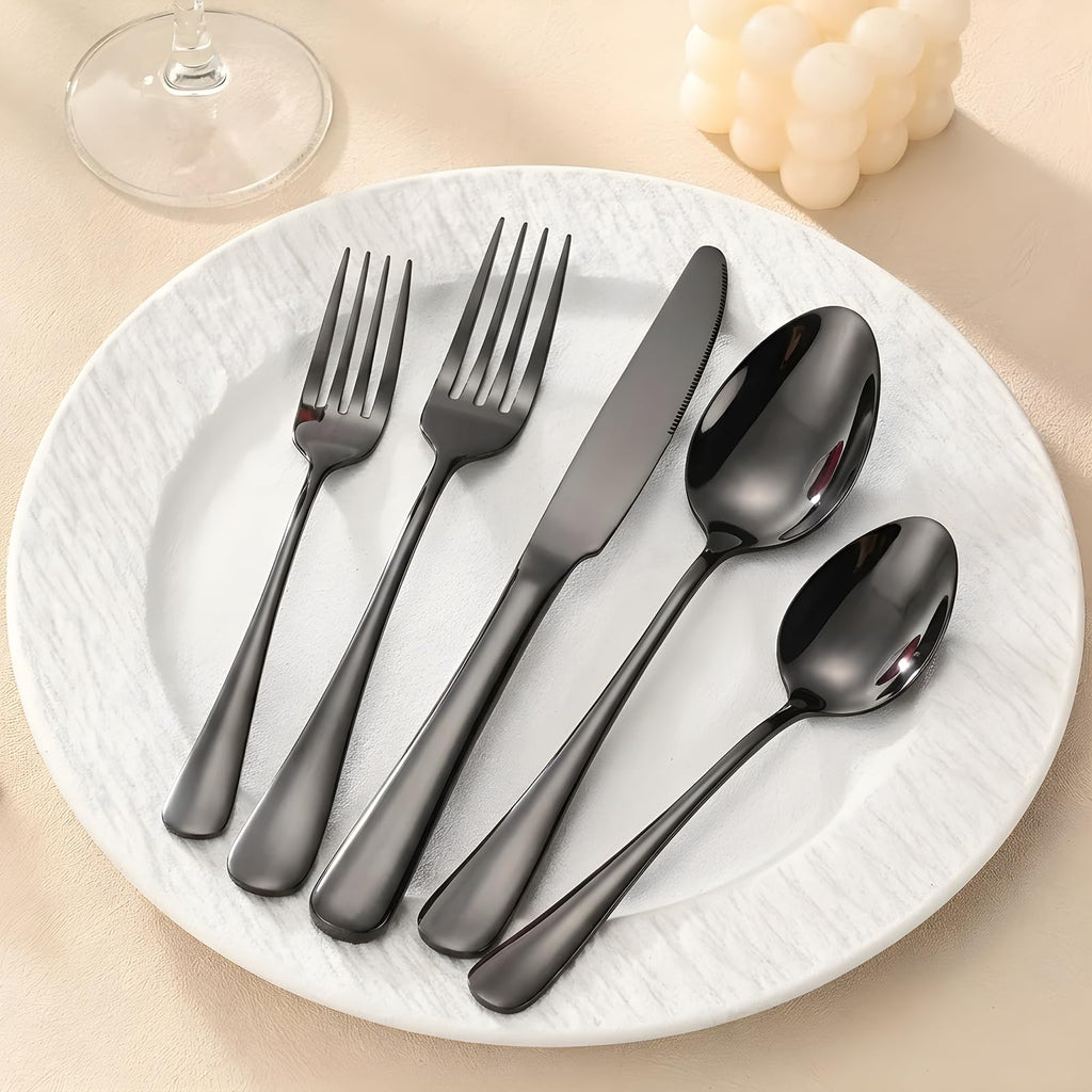 40-Piece Black Silverware Set, Stainless Steel Flatware Set Service for 8