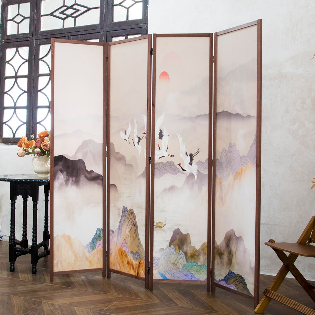 4 Panel Room Divider, Double-Sided Folding Privacy Screen - Freestanding Wall Partition with New Chic Colorful
