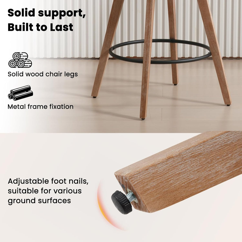 Swivel Bar Stools Set of 2, 26" Counter Height Bar Stool with Footrest Modern Wood Barstools with Linen Upholstered