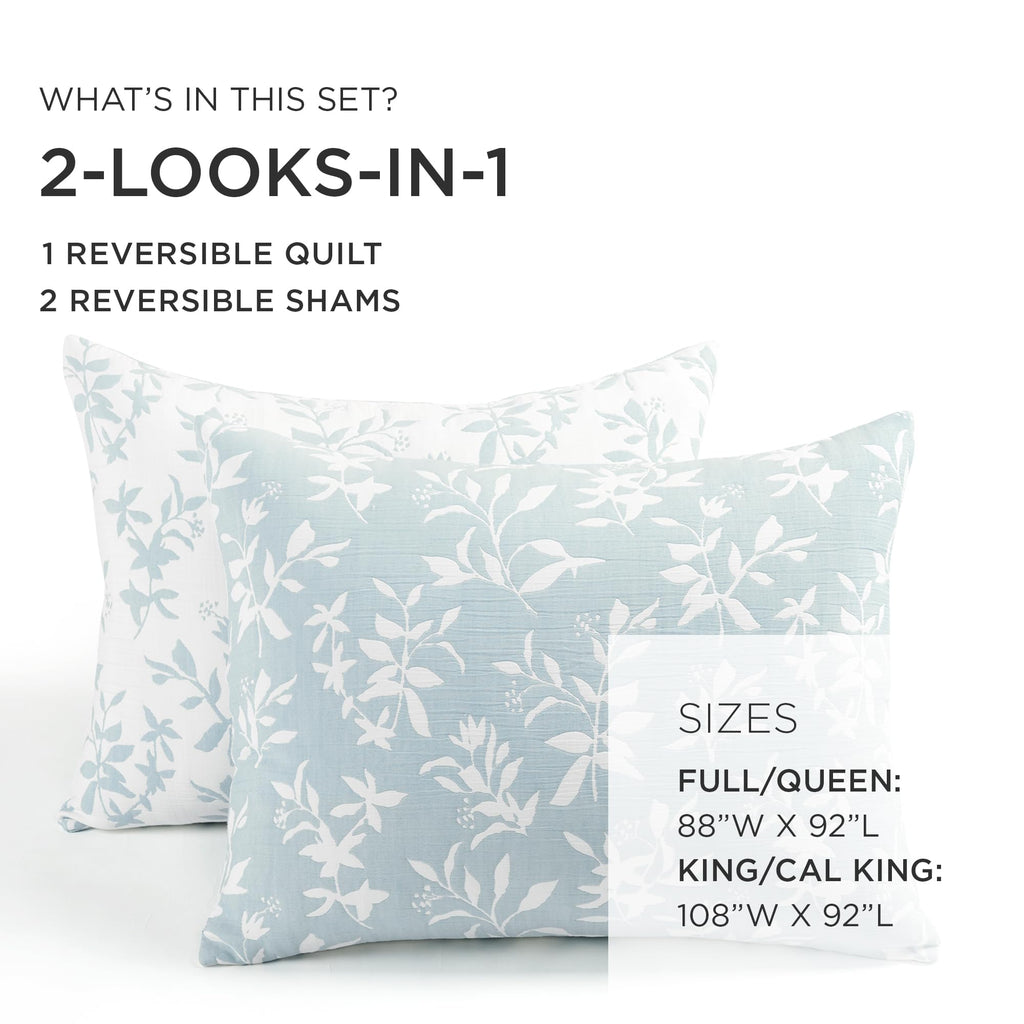 Floral Jacquard Reversible Matelasse Quilt 3 Piece Set Blue - Floral Bedding Set Quilt