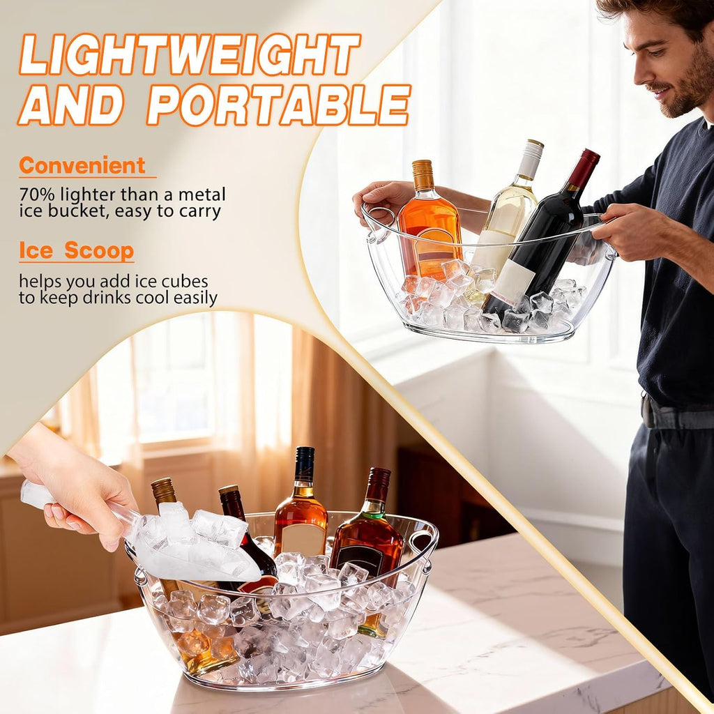 Ice Bucket, Clear Acrylic Ice Buckets for Parties, 5.5L Beverage Tub - Set of 2