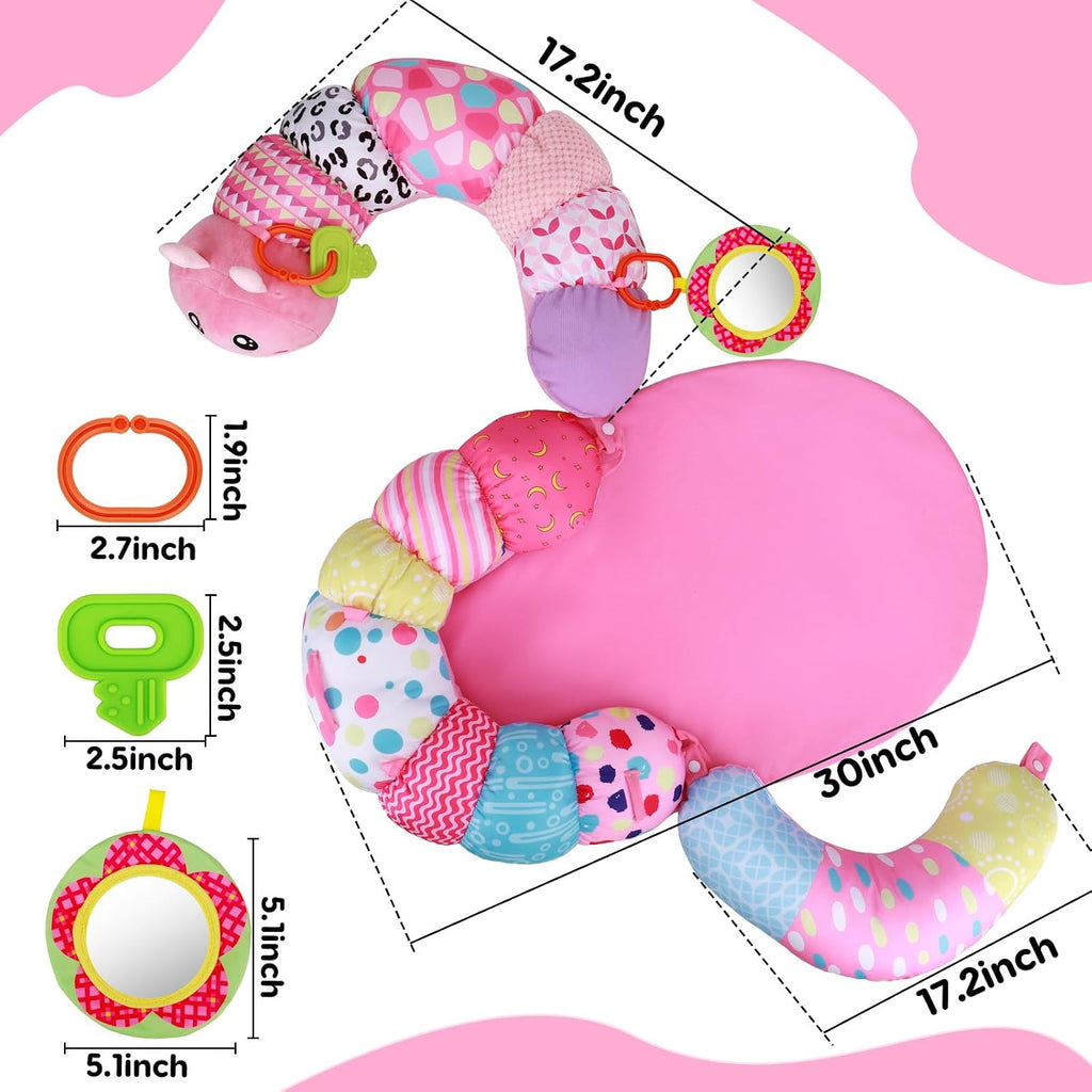 2 in 1 Baby Tummy Time Mat & Support Seated Pillow Infant Newborn Toys 0 1 2 3 4 5 6 Months Pink Caterpillar Sensory