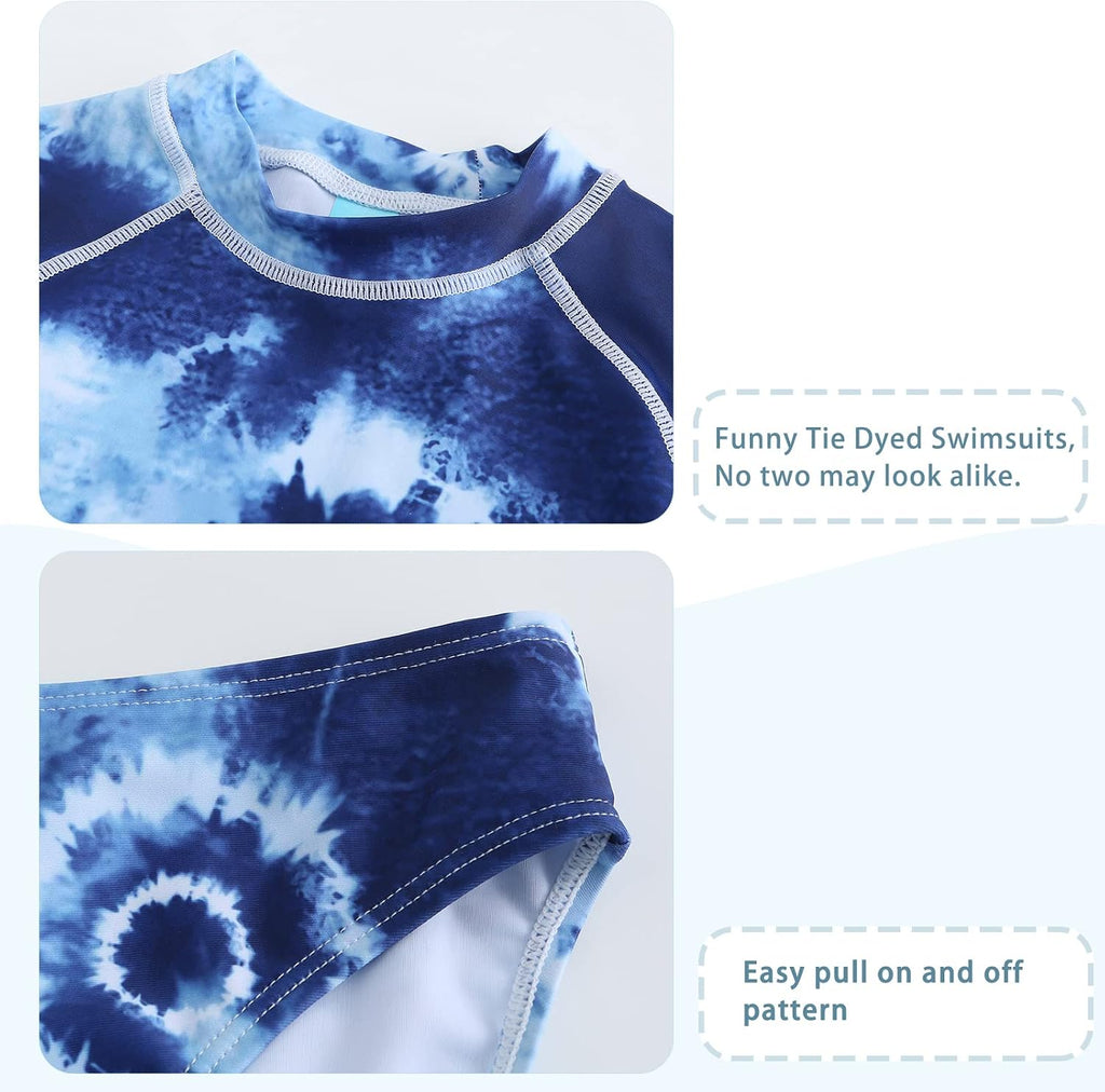 Girls Long Sleeve Rash Guard Set Tie Dye Bathing Suits Two Piece Swimsuits for Kids Swim Shirts