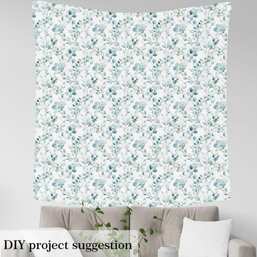 Blue Green Leaves Fabric by The Yard Watercolor Gradient Leaf Plants No Stretch Sewing Fabrics Natural Botanical