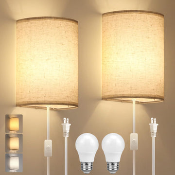 Plug in Wall Sconce, 3 Color Wall Sconces Set of Two, Industrial Lamp