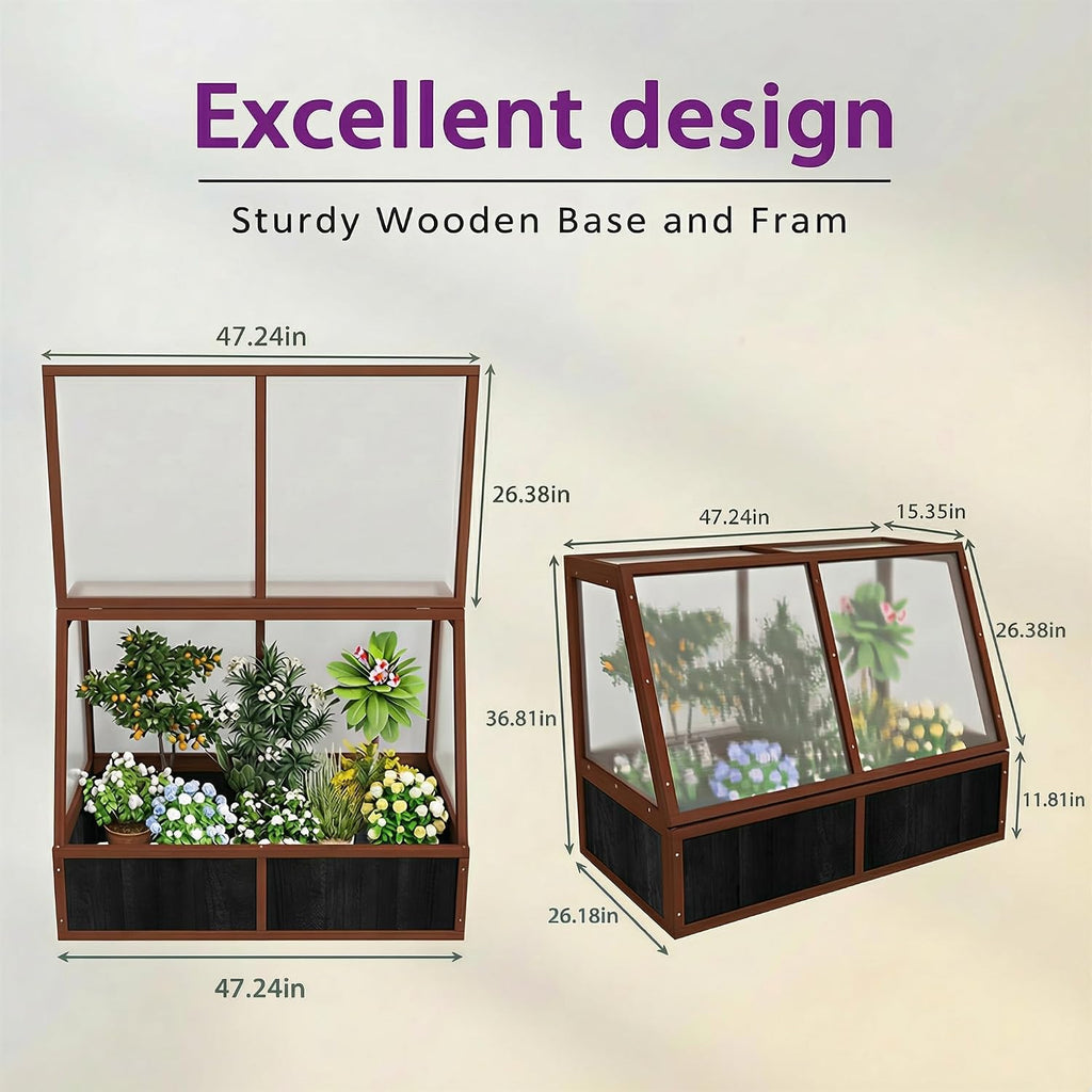 Wooden Cold Frame Greenhouse, Garden Solid Wood Greenhouse Cabinet with Transparent Flip, Raised Flower Plants Shelf