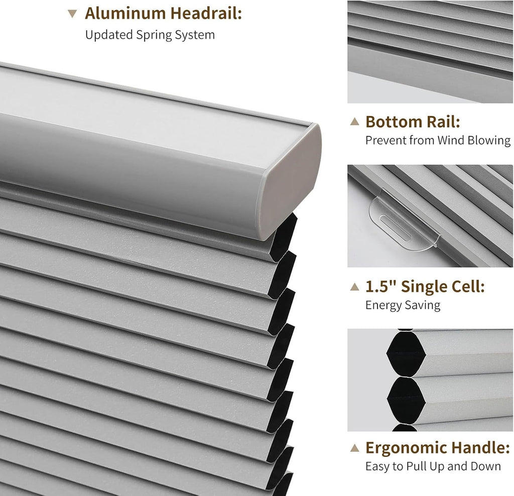 Cordless Blackout Cellular Shades, 15" W x 36" H, White
