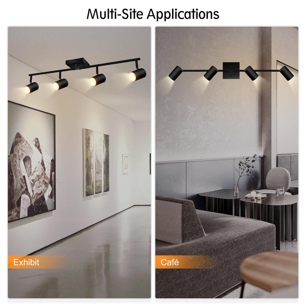 4 Light Track Lighting Fixtures Ceiling, Matte Black Track Lights Ceiling with Flexibly Rotatable Light Heads, Modern