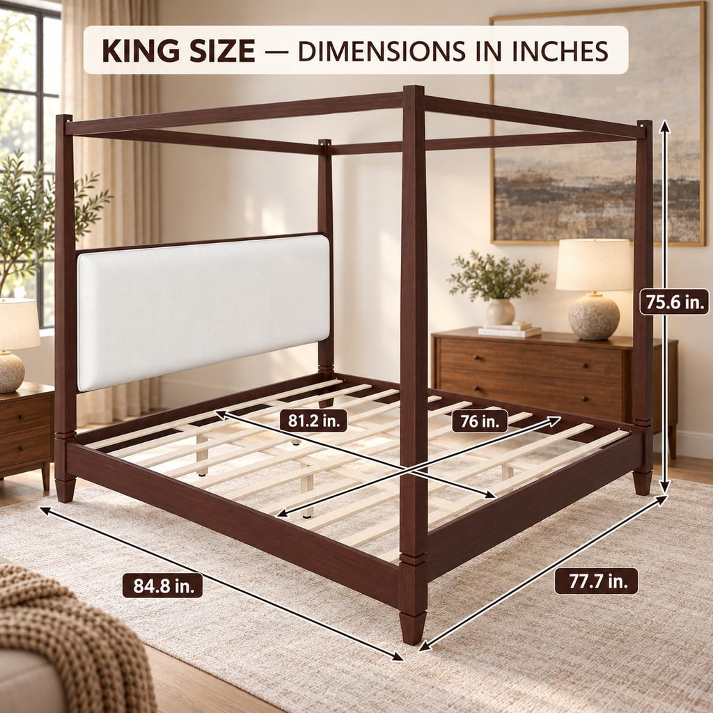 Mid Century Wood Canopy Bed Frame, Espresso Posters Platform Bed