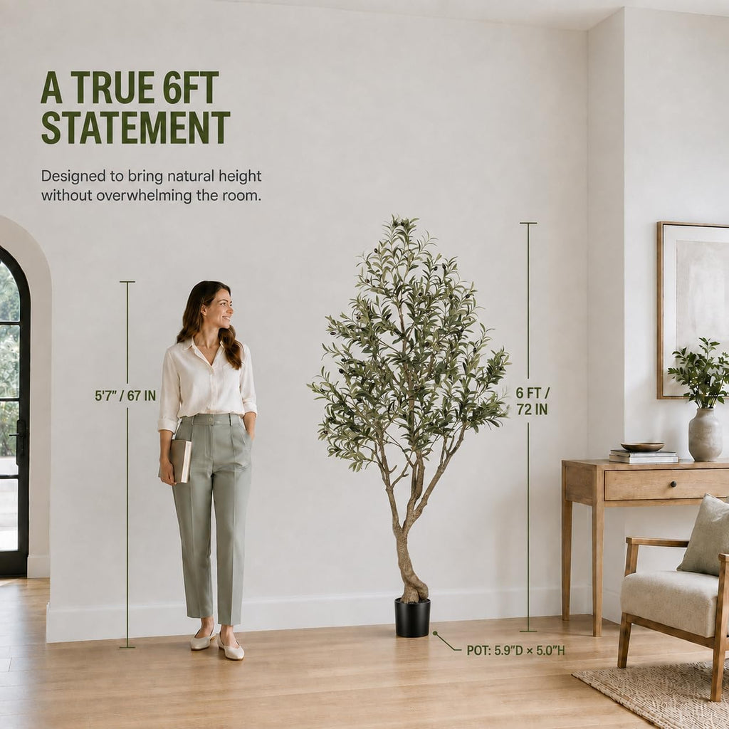 6FT Olive Trees Artificial Indoor - Thick Trunk & Lifelike Fruits