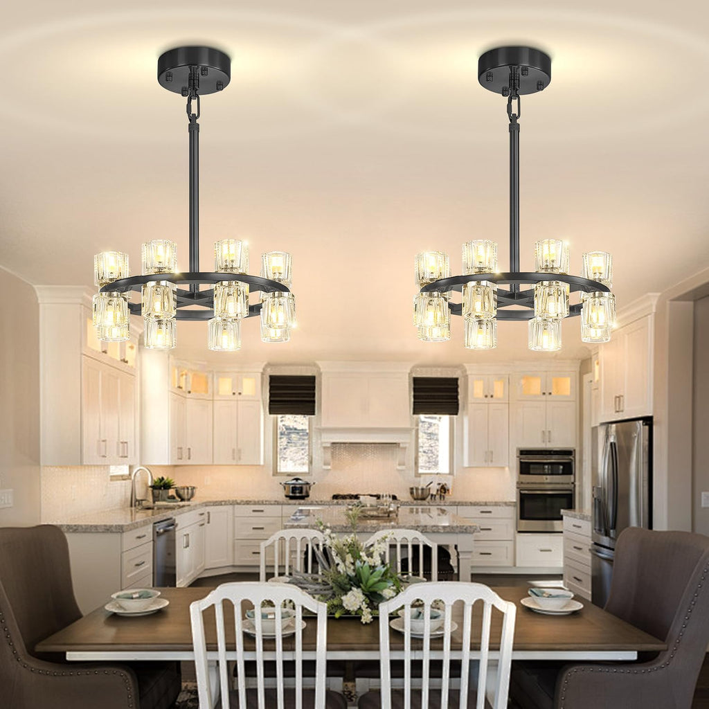 Inspired Arcachon Style Round Wagon Wheel Chandelier, 16" 16-Light Black — Foyer, Dining & Living Room